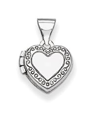 Genuine IceCarats Designer Jewelry Gift 14K White Gold Polished Heart-Shaped Scrolled Locket