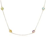 14k Yellow Gold Multi-Gemstone Station Necklace, 36