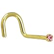 Solid 18KT Yellow Gold 1.5mm Genuine Pink Sapphire Right Nostril Screw- 18 Gauge
