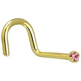 Solid 14KT Yellow Gold 1.5mm Genuine Pink Sapphire Nostril Screw- 18 Gauge
