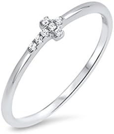 Sterling Silver Diamond CZ Sideway Cross Band Cubic Zirconia 925 Fine Ring (6)