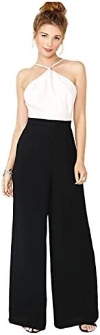 Yacun Women's Sexy Halter Backless Splice Black and White Jumpsuit ZN8049