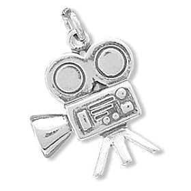 Movie Camera Charm 3-D Sterling Silver