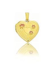14K 2 Tone Gold Heart Floral Locket (18.5 x 20mm)