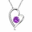Rhodium Plated 925 Sterling Silver Diamond Accent Amethyst Heart Shaped Pendant Necklace 18-SN3223