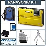 Panasonic Lumix DMC-TS2Y Digital Camera Kit - Yellow with 8GB SD Memory Card, Camera Case, Table Top Tripod, Spare Rechargeable Lithium-ion Battery.USB 2.0 SD Card Reader