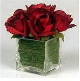 Roses with Glass Vase Silk Flower Arrangement- Red