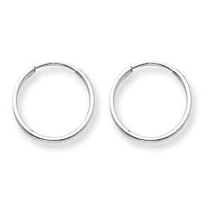 SE193 14k White Gold Polished 1.25mm Lightweight Tube Endless Hoop Earrings 16mm Diameter