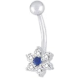 31zOLQqip7L. SL160  14K White Gold .26 ct tw Genuine Blue Sapphire Diamond Flower Belly Ring