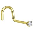Solid 14KT Yellow Gold 2mm Genuine Diamond Right Nostril Screw - 20 Gauge