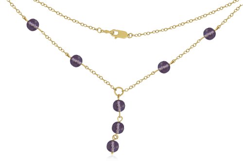 10k Yellow Gold 6mm Round Amethyst Station Necklace, 18"