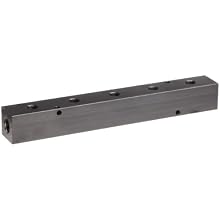 Polyconn PCM10-125-05BW Black Anodizing Aluminum Manifold, 1/4" NPT Female x 1/8" NPT Female, 1-1/2" Centers, 5 Stations