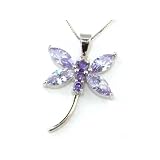 Luxury Ladies Solid 925 Sterling Silver Marquise Lilac Stone Set Butterfly Pendant & 16 Sterling Silver Chain Necklace - Ideal for Christmas, Birthday, Anniversary or Mothers Day Gift