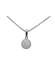 Tiara Collection Sterling Silver Created Opal Round Pendant Necklace