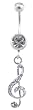 Stainless Steel Belly Ring with Clear Crystals - Dangling Cleft