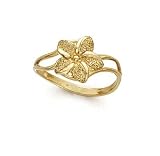 14k Plumeria Diamond Ring - Size 7.0