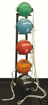 power rope medicine ball set w/ rack: 4, 6, 8, 9, 10lb w/vcd, great gift.