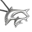 Mother And Baby Dolphin Pewter Pendant Necklace