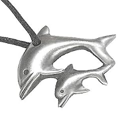 Mother And Baby Dolphin Pewter Pendant Necklace