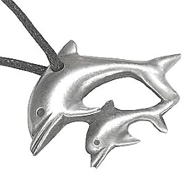 Mother And Baby Dolphin Pewter Pendant Necklace