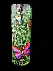 Butterfly Meadow Design - Hand Painted - Large Vase