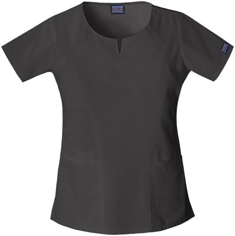 Cherokee Workwear Scrub Tops Round Neck Keyhole Top Color Black (Extra Small)