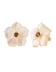 10k Yellow Gold Gemstone Mother-of-Pearl Flower Earrings