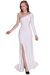 Sexy Cotton/Knit One Shoulder  Slit Beaded Prom Dress/Maxi Dress  With Pearls