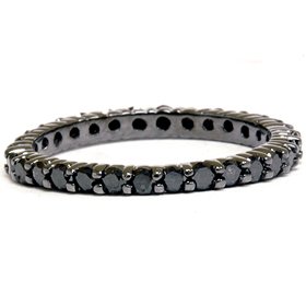 1.00 CT AAA Black Diamond Eternity Ring Wedding Band Anniversary 14K Gold Guard