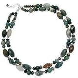 .925 Silver & Faceted Green Moss Agate 2-Strand Beaded Necklace- 20 + 2 IN