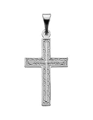 Cross Pendant W/Design 14K White Gold 18.00X12.00 mm