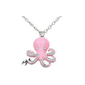 Diamond & Octopus Pendant Necklace - Pink Octopus w/ Cubic Zirconias Necklace