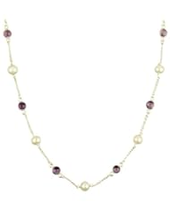 Sterling Silver with 9 Freshwater Pearls and 8 Amethyst Round Cabochon Necklace, 18"