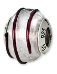Silver and Brown Striped, Murano Glass Charm for 3mm Bracelets