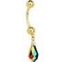 Solid 14kt Yellow Gold Rainbow Swarovski Crystal Drop Belly Ring