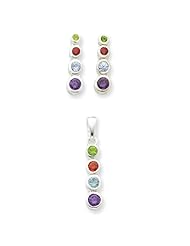 Sterling Silver Multi-colored CZ Earrings And Pendant Set