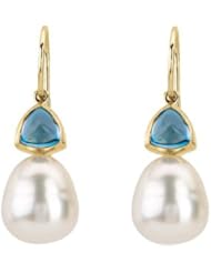 06.00 MM/12.00 MM Fine Ci 14K White Gold South Sea Cultured Pearl And Genuine London Blue Topaz Earring