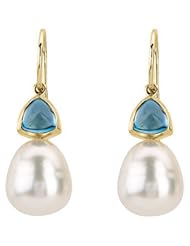 06.00 MM/11.00 MM Fine Ci 14K Yellow Gold South Sea Cultured Pearl And Genuine London Blue Topaz Earring