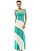 PattyBoutik Women V Neck Striped Maxi Dress (Turquoise and Ivory White Small)