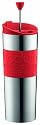 Bodum Double-Wall Stainless Steel Travel Coffee and Tea Press with Bonus Lid, 0.45L, 16Ounce (Red)