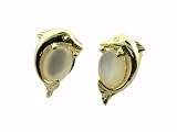 White Mother Of Pearl Embracing Dolphin Earrings, 14k Gold