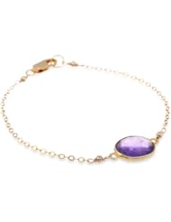 Faceted Light Amethyst Bezel in Gold over Silver Clasp Chain Bracelet, 7.5"