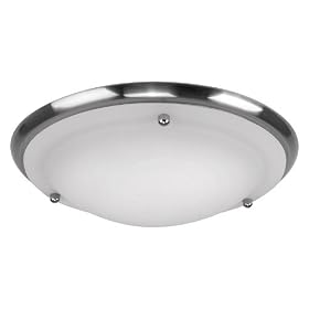 Trident Flush Ceiling Light, Brushed Chrome With Frosted Glass Shade