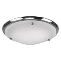 Trident Flush Ceiling Light, Brushed Chrome With Frosted Glass Shade