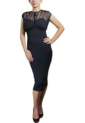 Sheer Overlay Vintage Design Black Chiffon Top Cocktail Dress 10/M