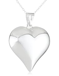 Sterling Silver Polished Puffed Heart Pendant Necklace, 18"