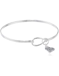 Sterling Silver "Love" Graffiti Heart Charm Catch Bangle Bracelet