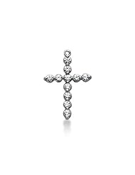 14K White Gold Round Diamond Share Prong Set Cross Pendant (0.88ct)