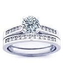 0.78 Carat F/SI2 Round Diamond Matched Wedding Set with RB Side Stones in 18K White Gold
