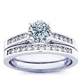 Image of 0.78 Carat F/SI2 Round Diamond Matched Wedding Set with RB Side Stones in 18K White Gold